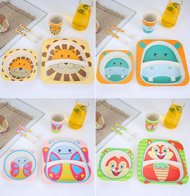 Dinnerware Tableware 5 PCS Modern Kids Feeding Bamboo Fiber Tableware Set