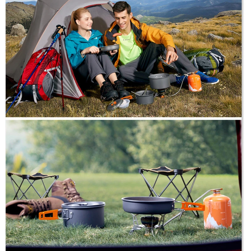 Outdoor Advanced Hard Aluminum Non-Stick Pan Cookware Set 3 in 1 Picnic 2-3 Person Camping Cooking Combination Tableware Set for Hiking Camping