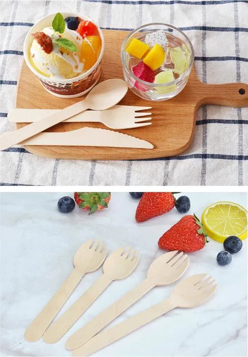 100/150/200PCS Wooden Forks Spoons Cutters Set Disposable Wood Cutlery Utensils Tableware