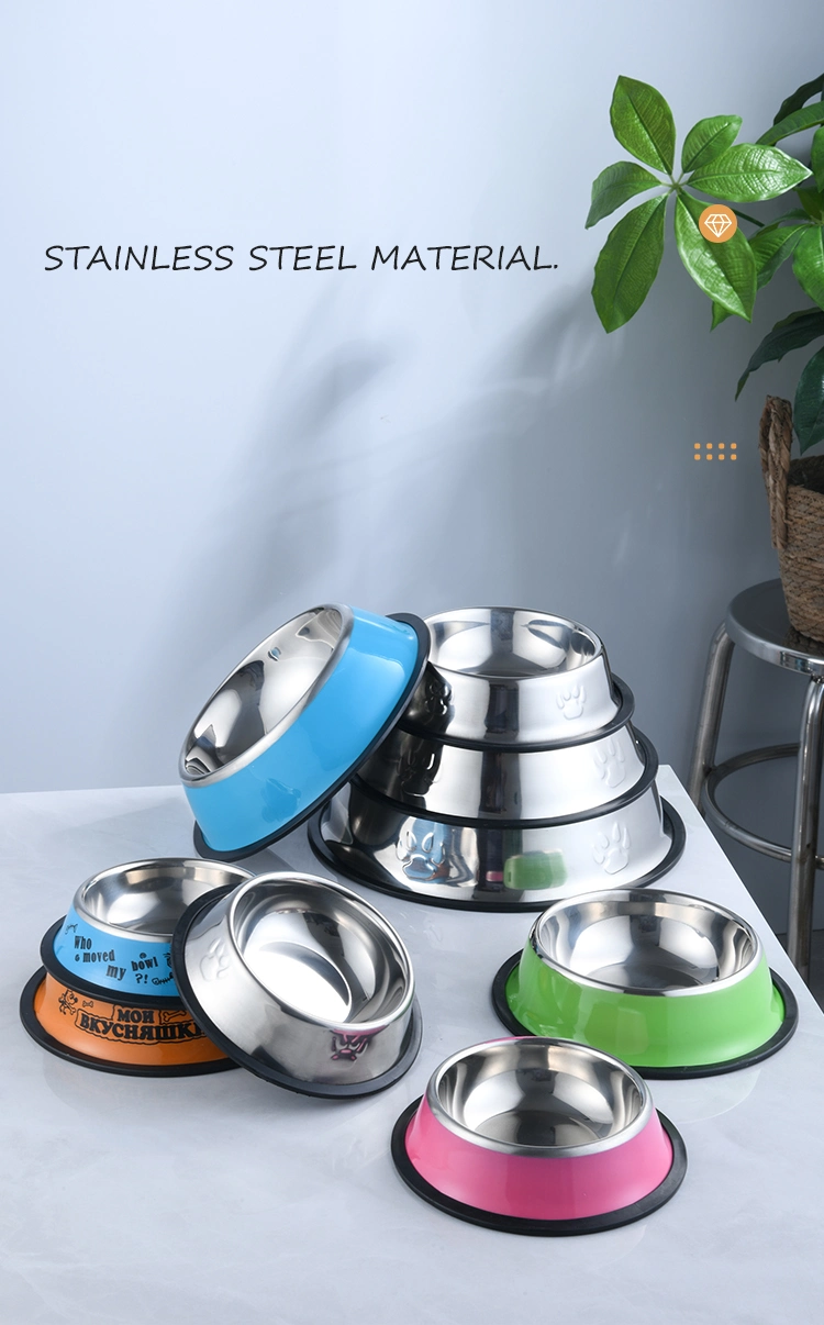 Pet Feeding and Drinking Feeder Anti-Slip Base Stainless Steel Dog Bowl