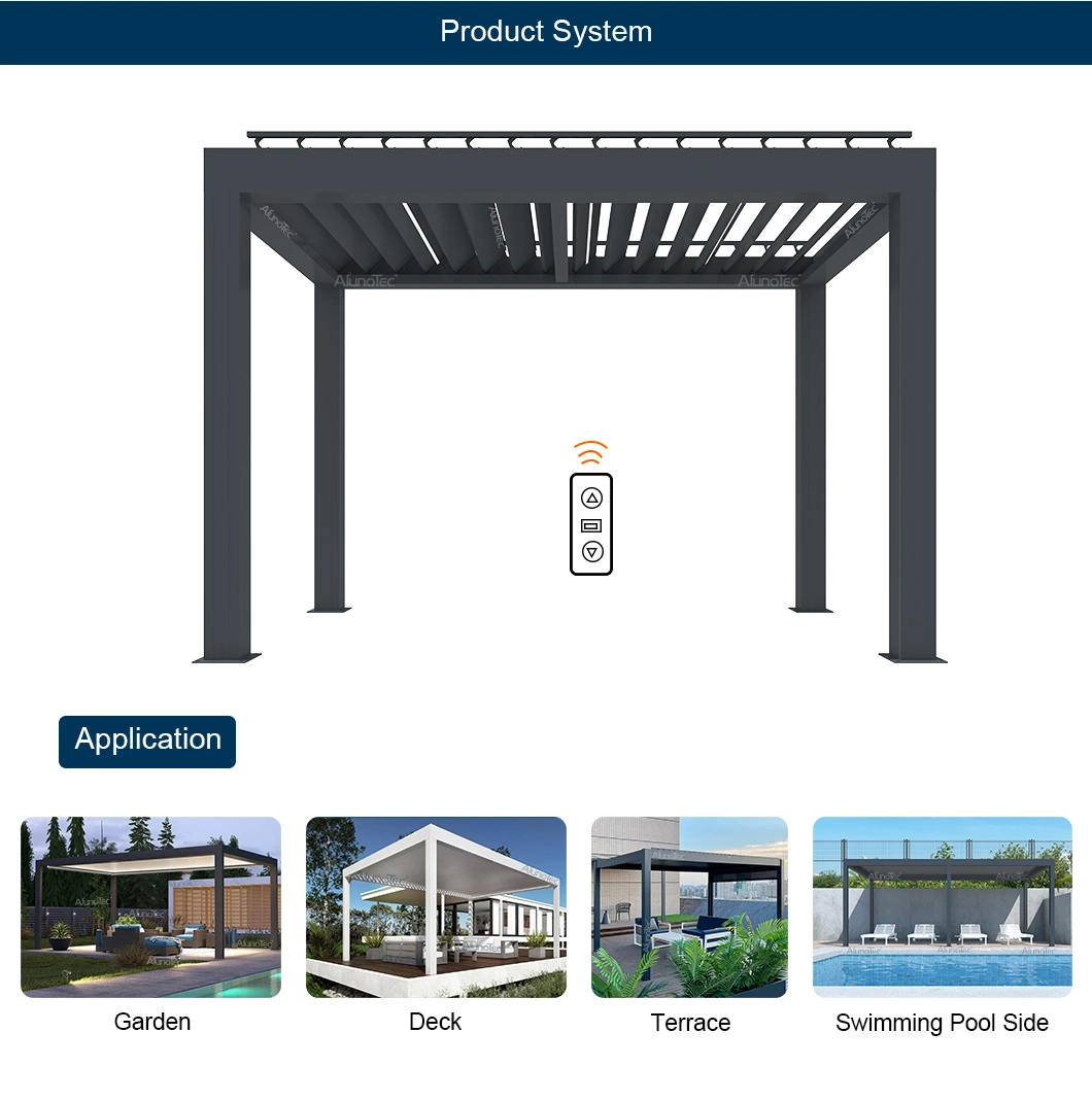 Professional Metal Covers Aluminum Pergola Patio Louver Canopy Kitchen Gazebo Remote-Controlled Louvered Roof Pergola Kits