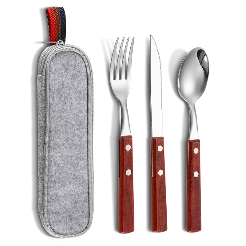 3 Piece Wooden Handle Cutlery Set Stainless Steel Silverware Set Utensil Set for Home Kitchen Tableware