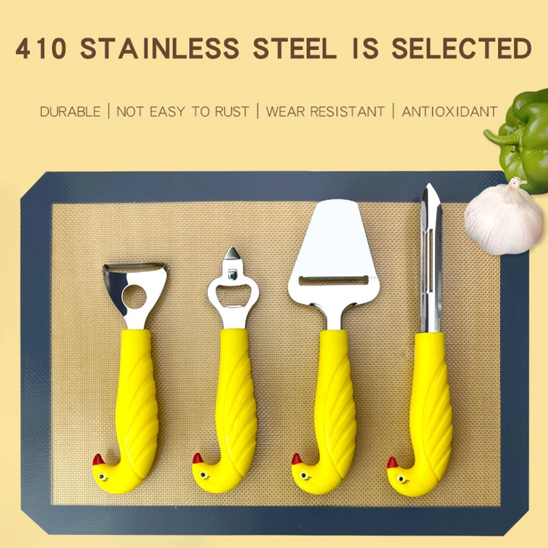 Factory OEM New Design Stainless Steel Kitchen Tools &amp; Gadgets Daily Household Kitchenware Accessories with Bird Handle Can Opener, Peeler, Pizza Cutter Cheese