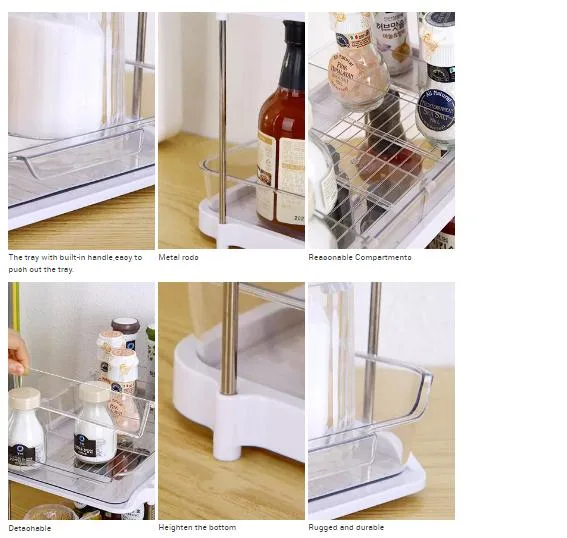 Pet Under Sink Countertop Cabinet Pantry Stackable Plastic Storage Rack with 2 Sliding Basket