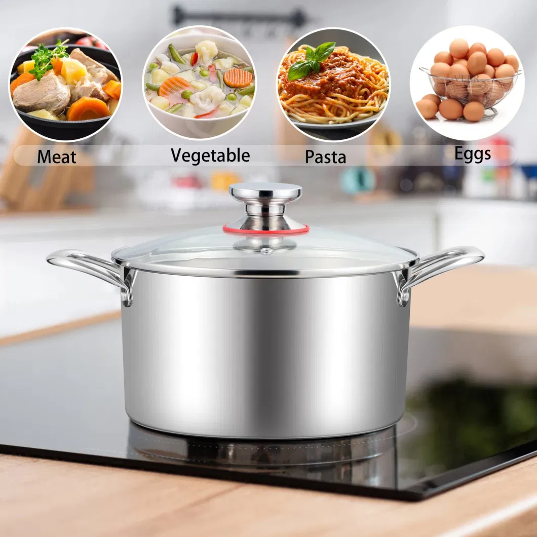 Cookware 5 Quart Stock Pot Stainless Steel Pasta Soup Glass Lid Pot