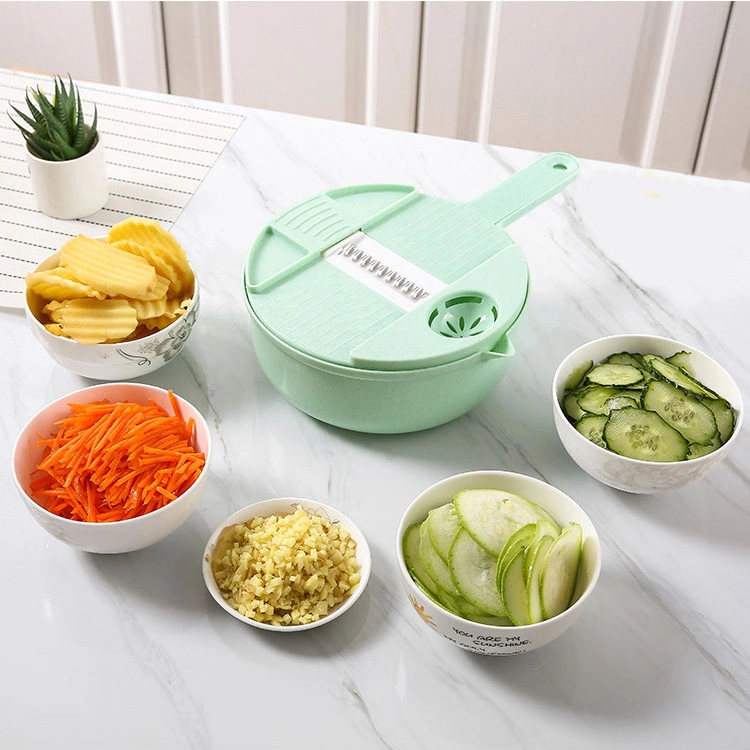 Round Wheat Straw Multifunctional 12-Piece Kitchen Shredded Vegetable Tool