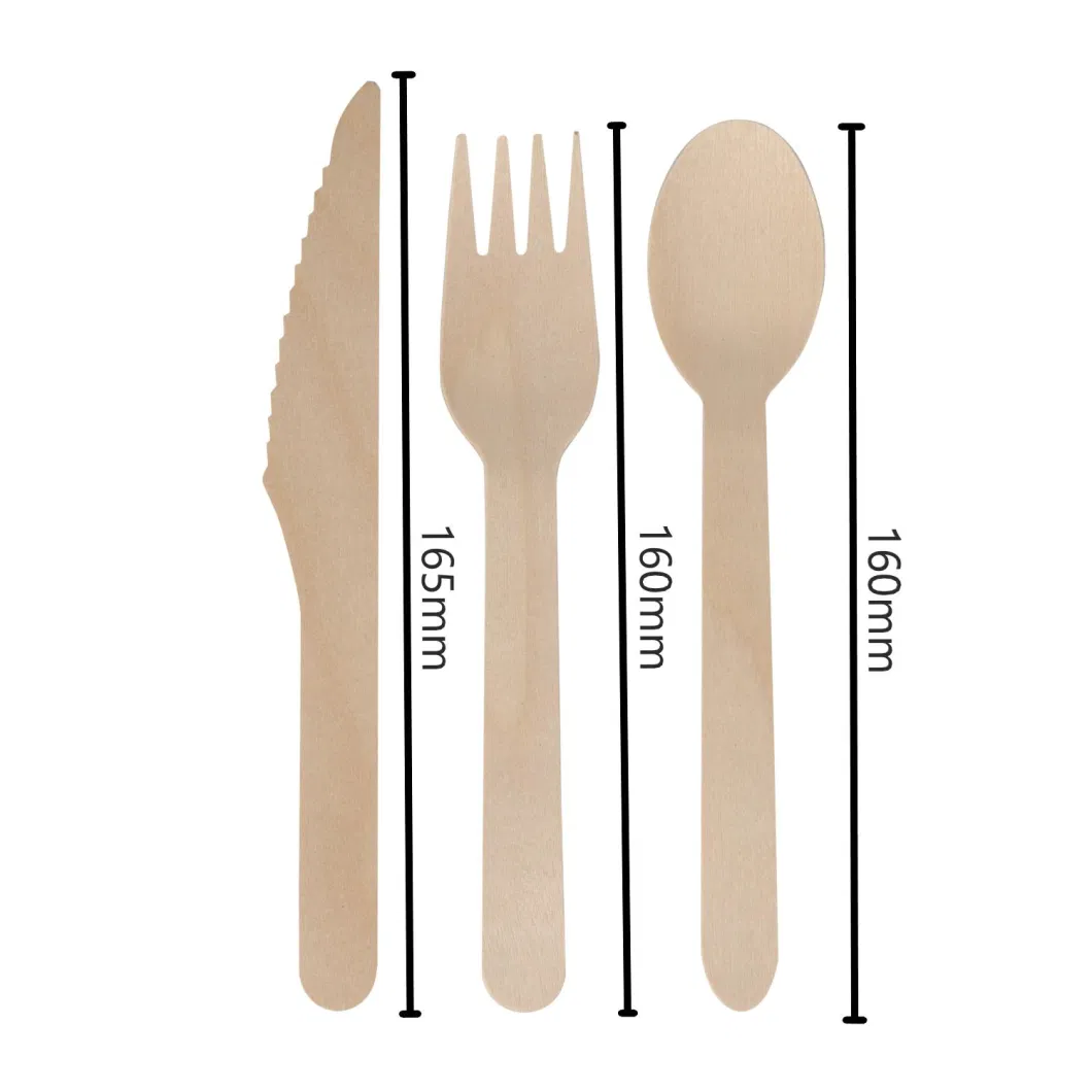 Factory Direct Wooden Cutlery Disposable Wood Cutlery Tableware Spoon Fork Knife Napkin Set