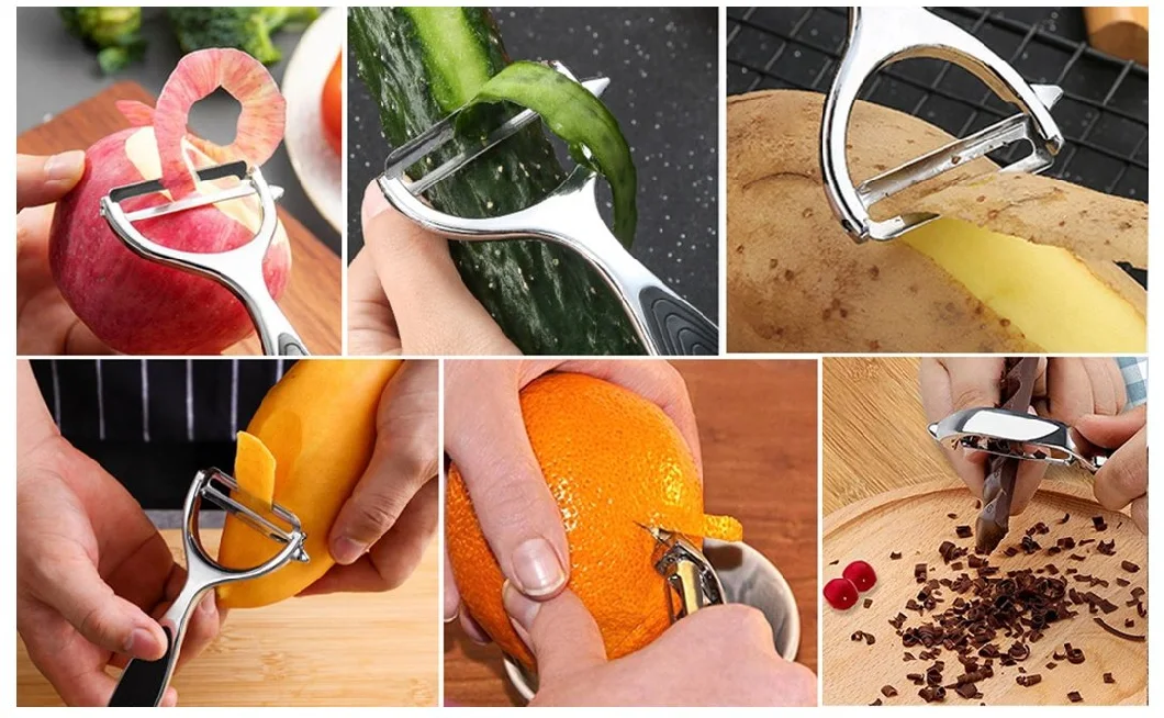 (Free Sample) Stainless Steel Multifunction Set for Kitchen and Household Tools Y&I Shape Swivel Blades with 2 Orange Citrus Peelers Vegetabl &amp; Fruit Peelers