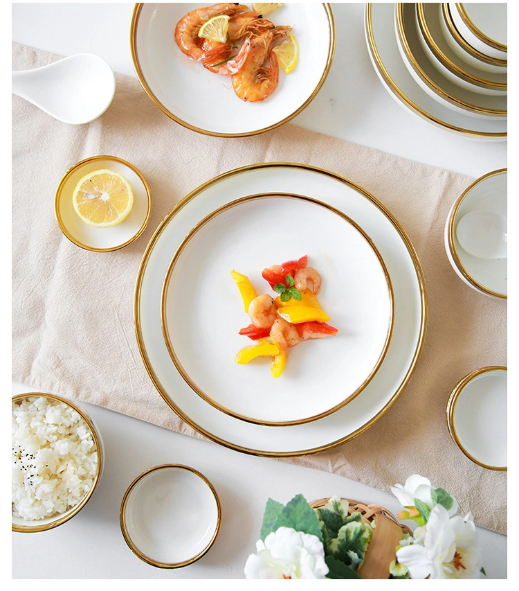 Nordic Gold Rim Best Ceramic Dishes &amp; Plates Pearl White Porcelain Vs Ceramic Dinnerware Sets for Dinner