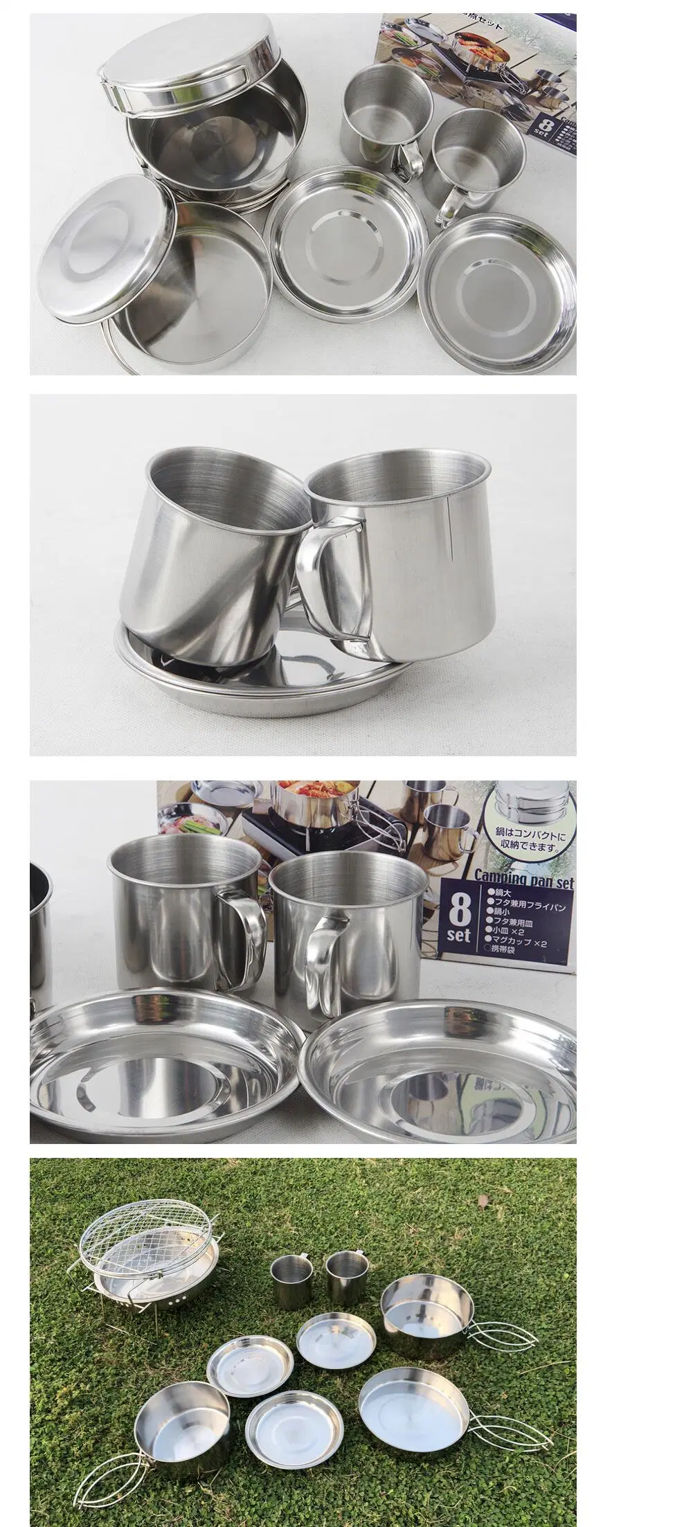 Wholesale Hiking Accessory Cooking Pot Set Stainless Steel Outdoor Camping Cookware
