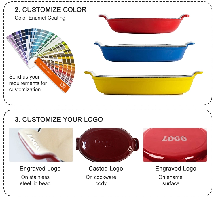 Customize Bakeware 15/20/30cm Enameled Fish Shaped Cast Iron Baking Pan Cookware and Bakeware Set