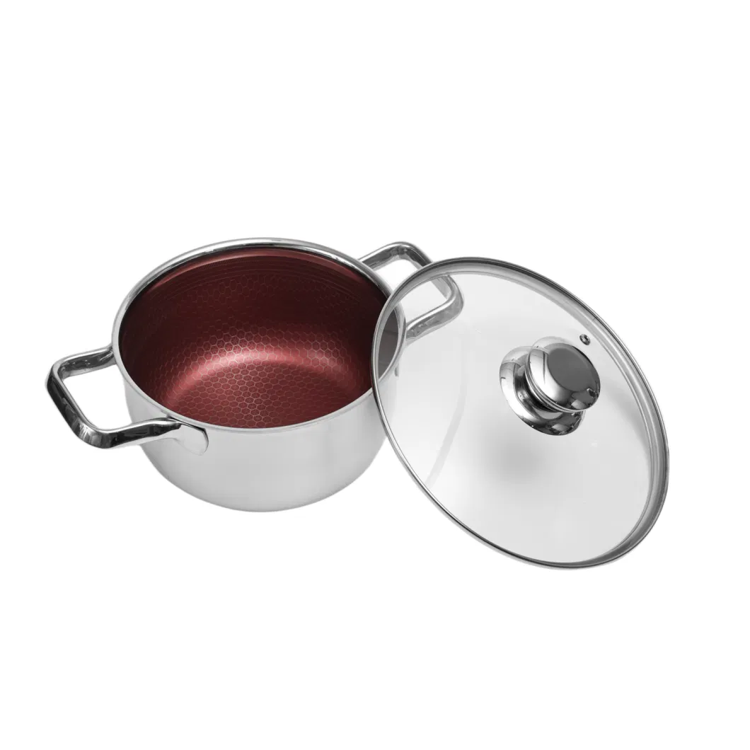 Hot Sales Stainless Steel Cookware Non-Stick Honey Comb Red Coating 20cm Soup Pot