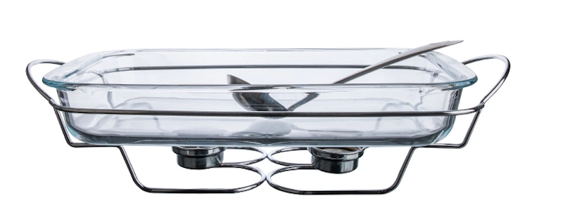 Rectangle Glass Pan Dish Plate with Metal Rack Spoon Lid Bakeware Set