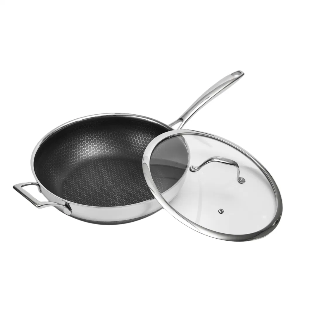 New Arrival Stainless Steel Non-Stick Cookware Double Layer Honey Comb Coating 30cm Wok