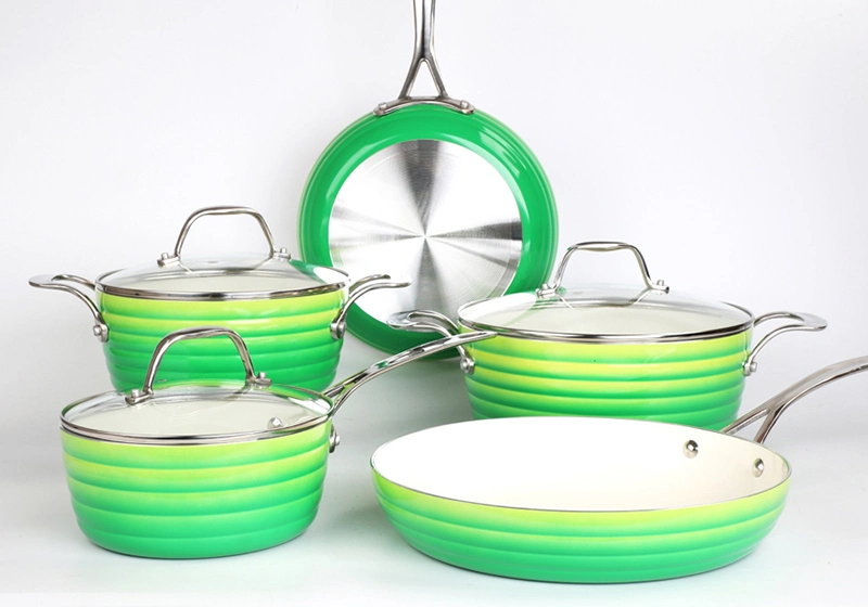Factory Manufacture Ceramic Nonstick Coating Gradient Color Forged Aluminum Cookware Set