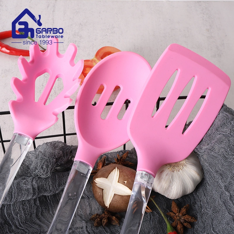 Pink Kitchen Tools of Slotted Spoon with Plastic Handle for Wholesale