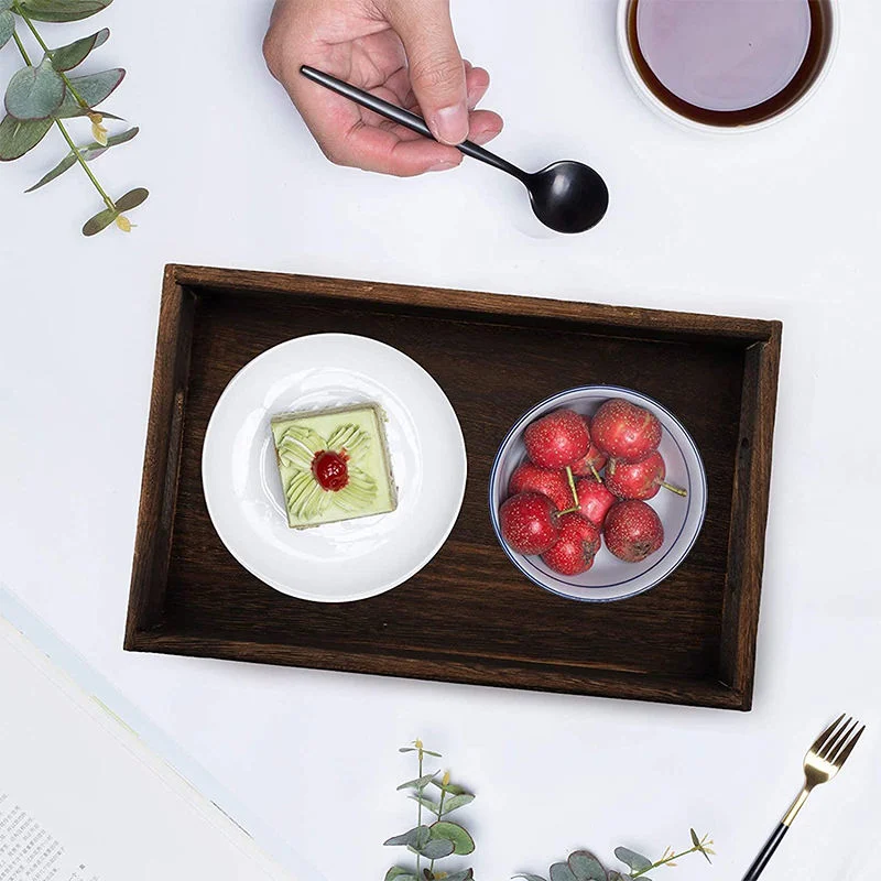 Wooden/Wood Rectangular Serving Trays Set for Breakfast/Dinner/Tea/Coffee/Fruit/Cakes