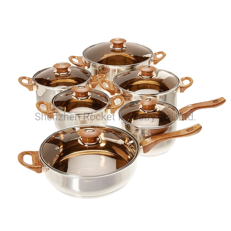 Glass Cooking Pot Kitchen Utensils Cook Ware Wooden Handle Belly Shaped Cookware Set