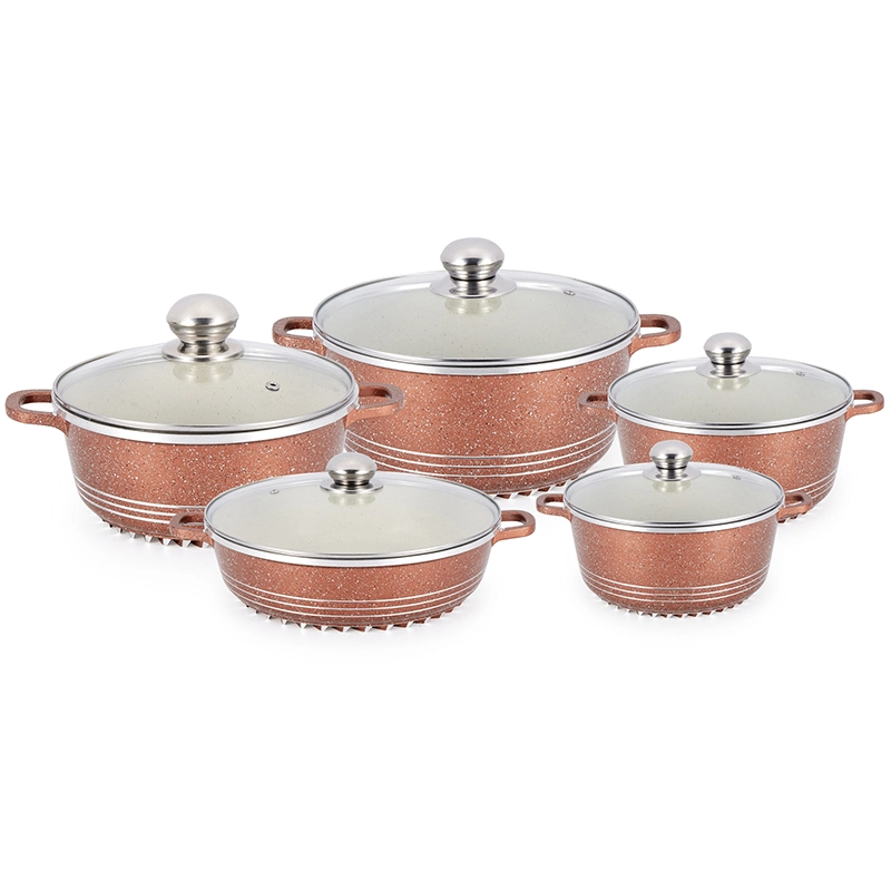 Factory OEM 10PCS Aluminum Kitchen Cook Ware Casserole with Glass Lid Durable &amp; Oven Granite Nonstick Cookware Set