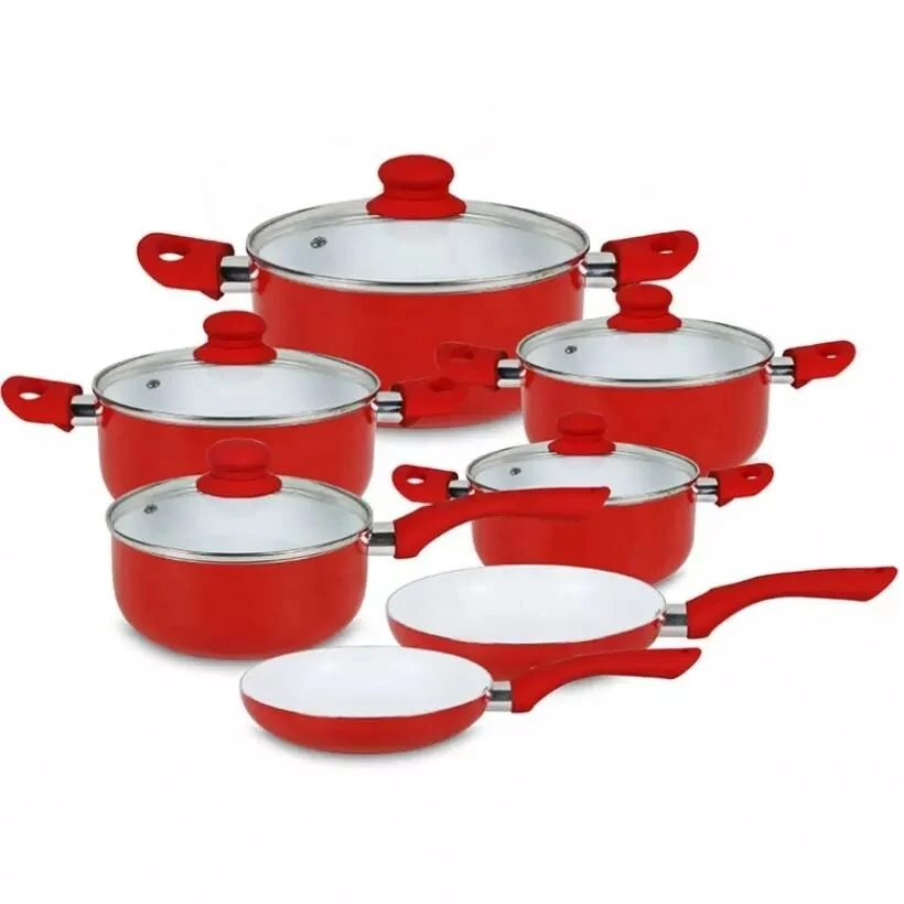 Hot Selling 9 PCS High Quality Red Kitchen Ceramic Coating Cooking Pots and Pans Set Camping Non Stick Cookware Sets