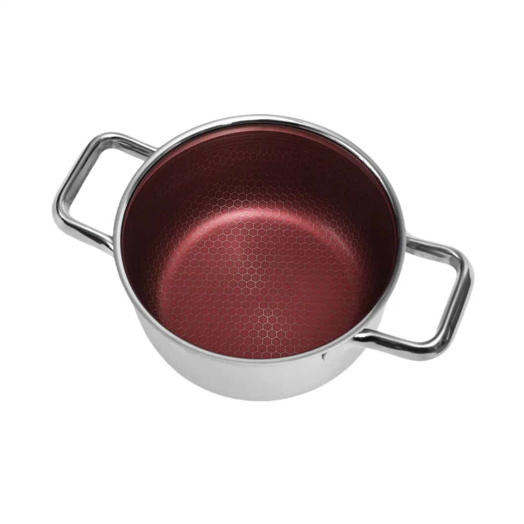 Hot Sales Stainless Steel Cookware Non-Stick Honey Comb Red Coating 20cm Soup Pot
