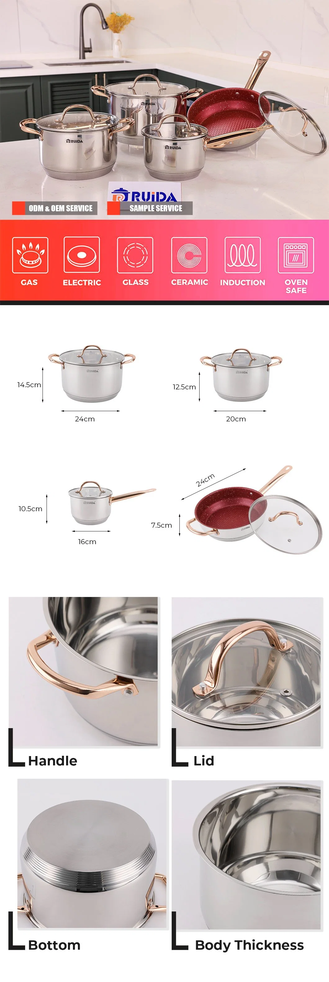 High Quality Kitchen Utensils Nonstick Frypan 8PCS Stainless Steel Cookware Set