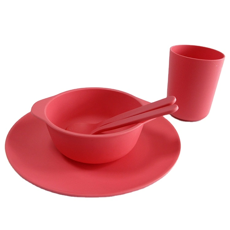 Plant Based PLA Wheat Straw Kids Dinner Sets Plates Bowls Cups Fork Spoon Baby Serving Bowl