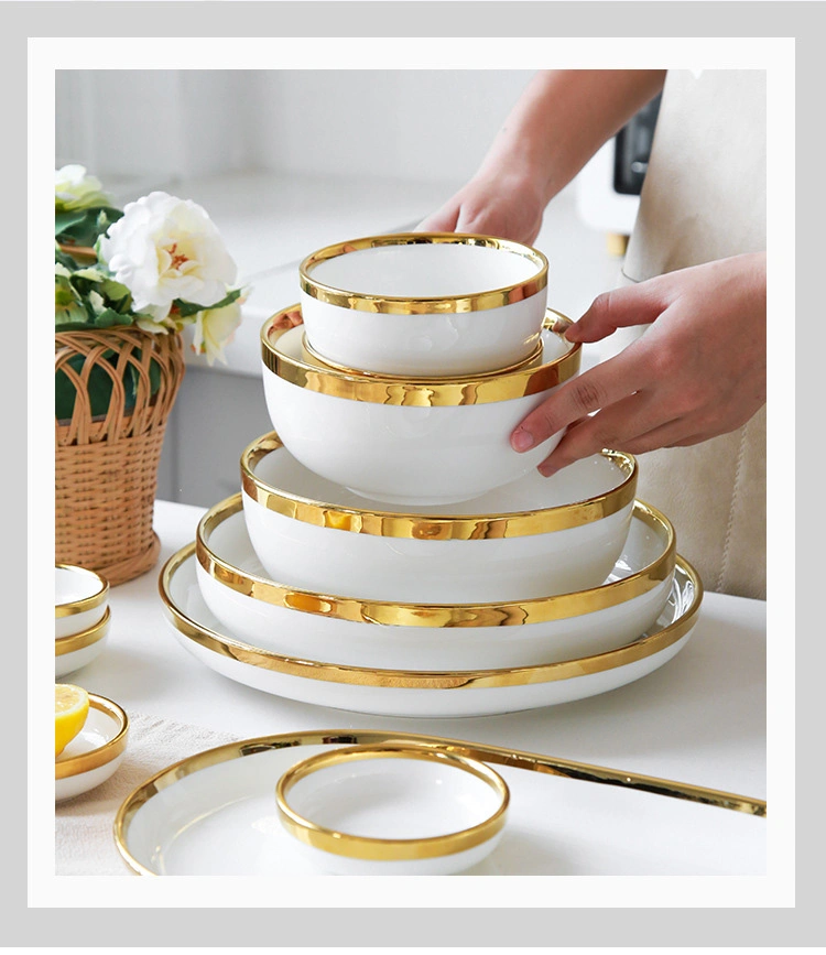 Nordic Gold Rim Best Ceramic Dishes &amp; Plates Pearl White Porcelain Vs Ceramic Dinnerware Sets for Dinner
