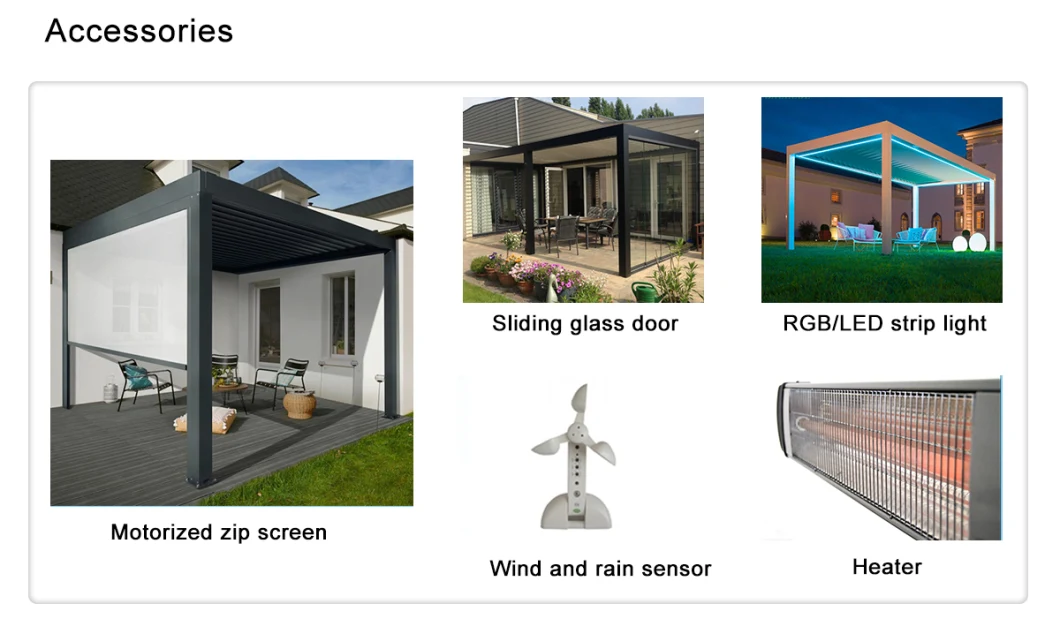 Customized Waterproof Terrace Louvre Roof Pavilion Outdoor Kitchen Pergola Aluminium 6X4 Gazebo Kits with Glass Sliding Door