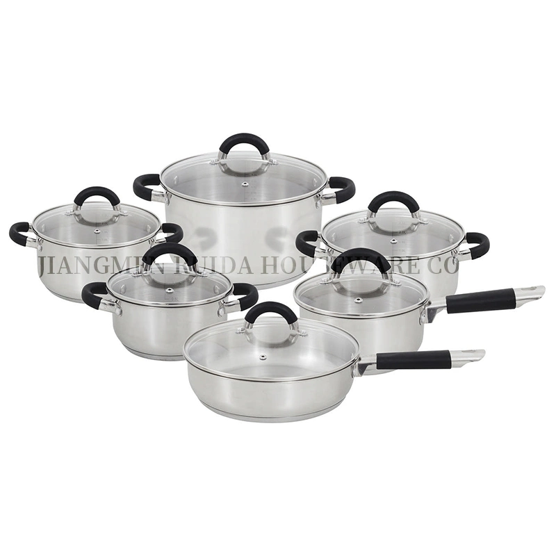12PCS Kitchen Appliance Utensils Stainless Steel Cookware Cooking Pot with Glass Lid
