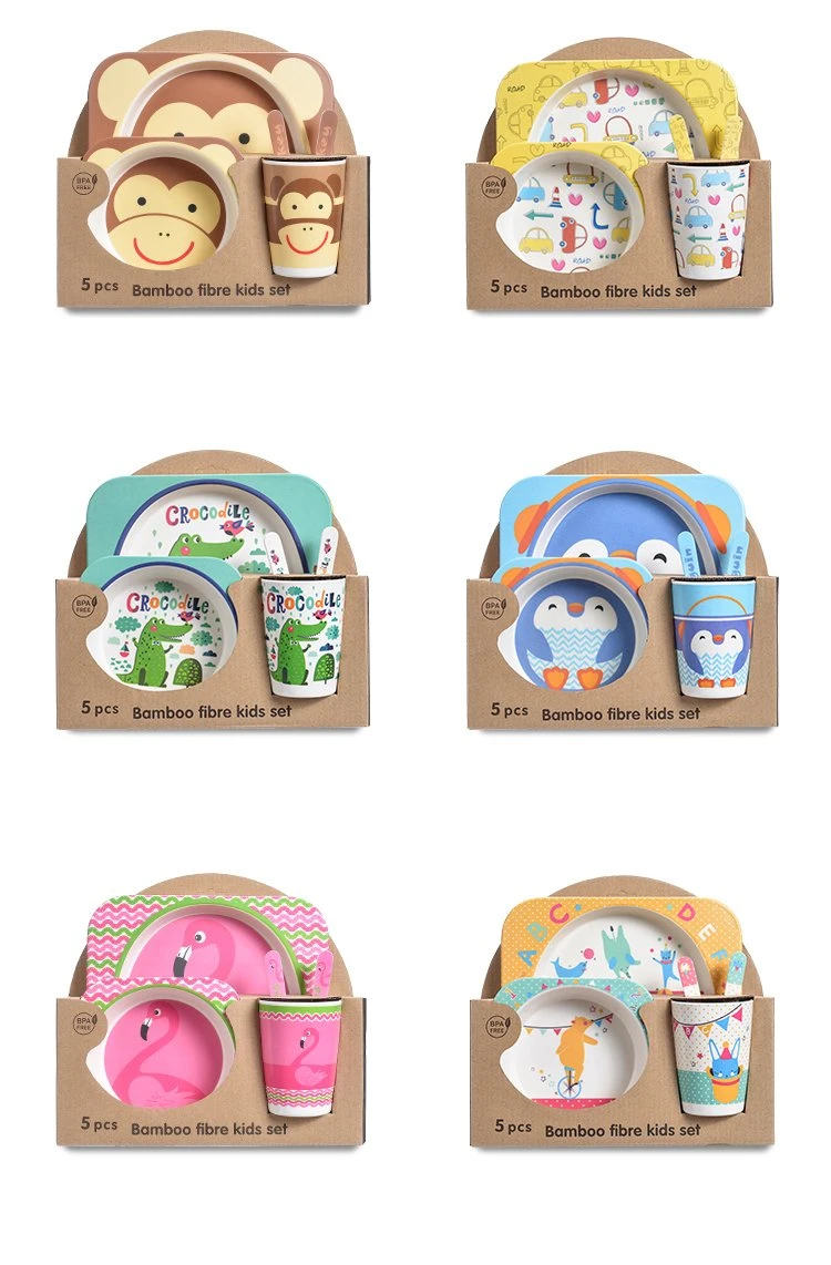 Hot Selling Bamboo Fiber Kids Dinner Plate Baby Tableware Feeding Set