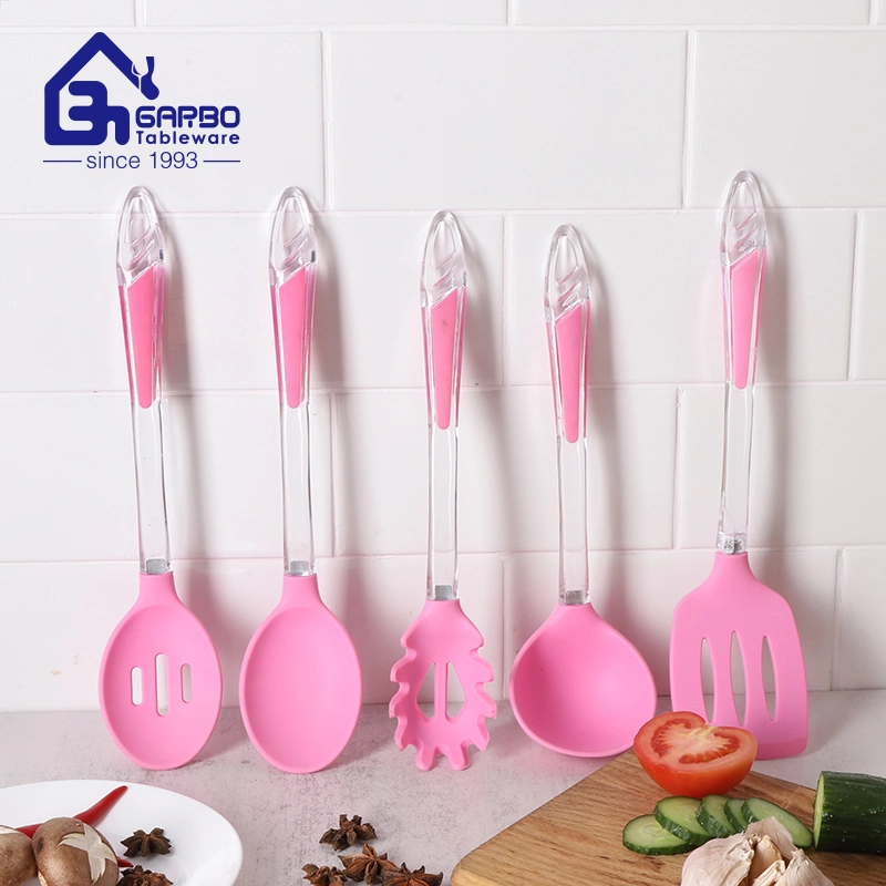 Pink Kitchen Tools of Slotted Spoon with Plastic Handle for Wholesale