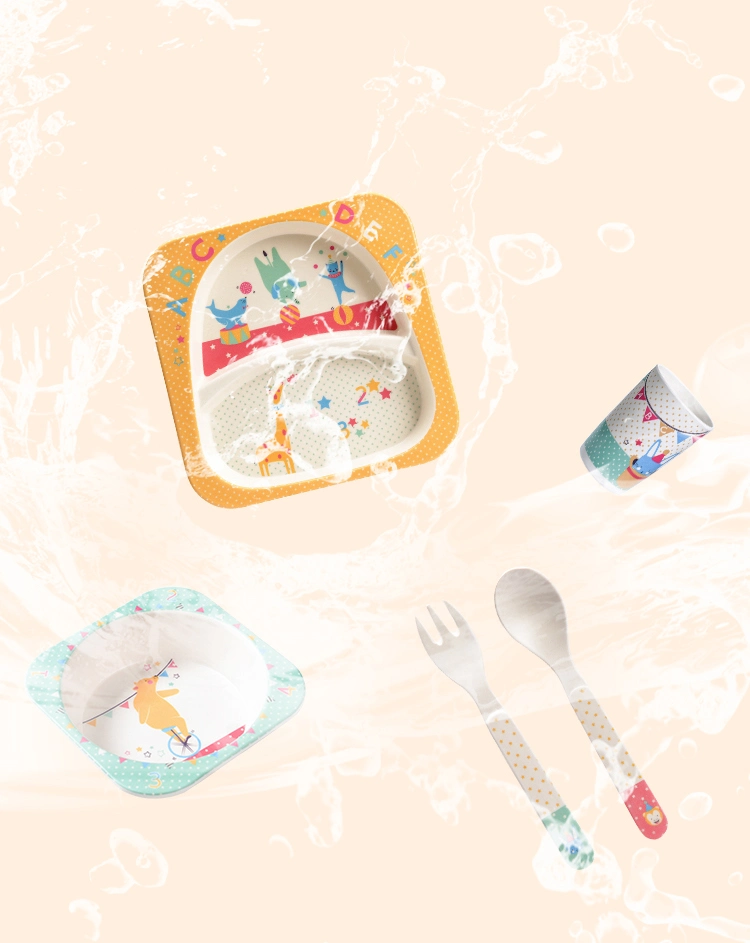 Hot Selling Bamboo Fiber Kids Dinner Plate Baby Tableware Feeding Set