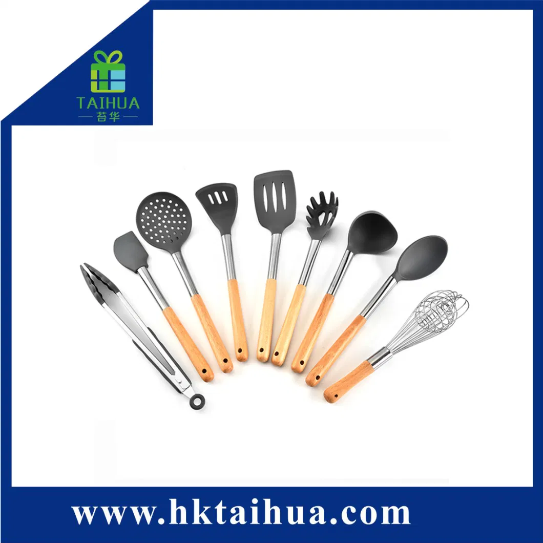 Good Quality Wooden Handle Silicone Kitchenware 11 Pieces Set Cooking Tool