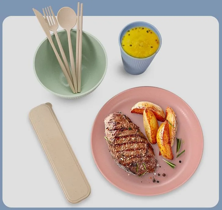 4 PCS Wheat Straw Cookware Sets Eco Dishes Biodegradable Dinner Plates Kids Dinnerware Sets with Dishes &amp; Plate Dinner Platess