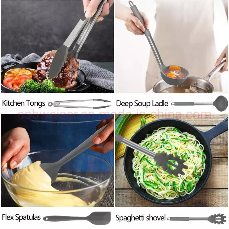 Kitchen Cooking Gadgets Silicone Kitchen Utensils with Stainless Steel Handle