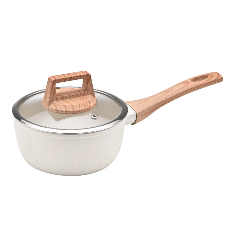 Factory Wholesale 12PCS Cooking Pot Marble White Non Stick Cooking Aluminium Cookware Set Wooden Handle