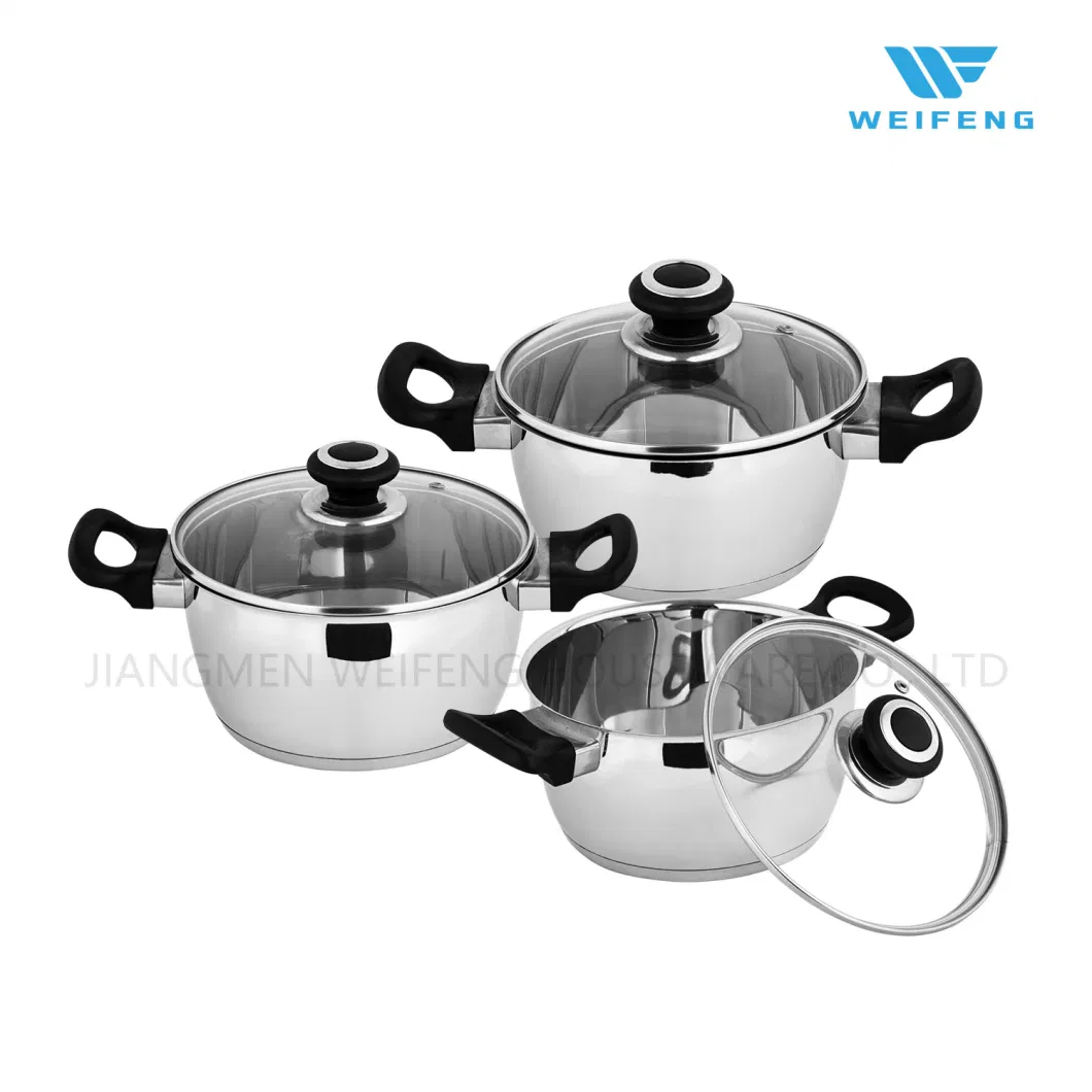 8 PCS Conical Shape Stainless Steel Cookware with Black Color Bakelite Handle Cookware Set