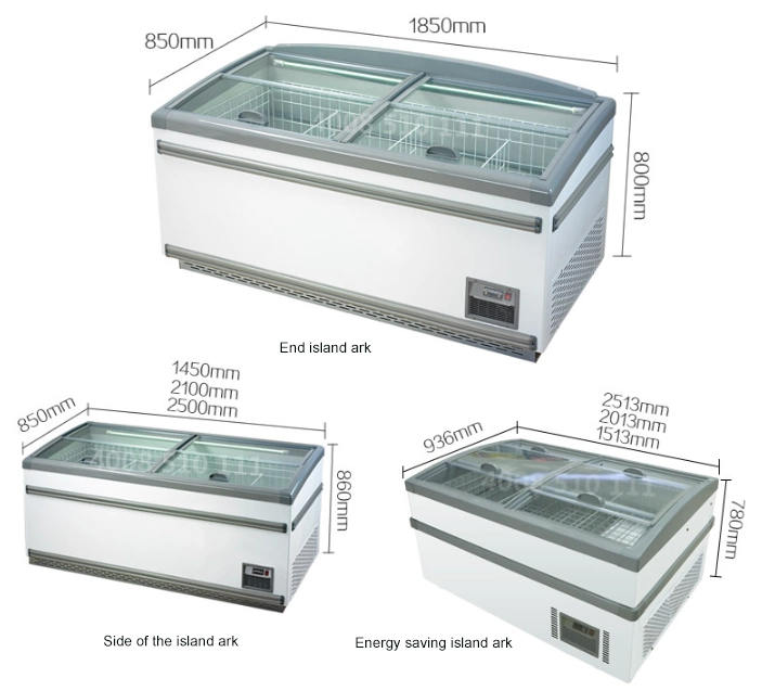 -10~10 Degrees Celsius Commercial Seafood Display Freezer Supermarket Transparent Glass Island Cabinet Keep Fresh Frozen Storage