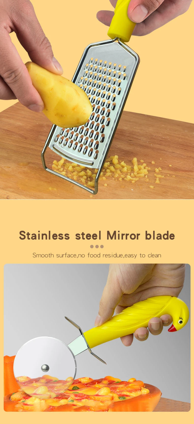 Factory OEM New Design Stainless Steel Kitchen Tools &amp; Gadgets Daily Household Kitchenware Accessories with Bird Handle Can Opener, Peeler, Pizza Cutter Cheese