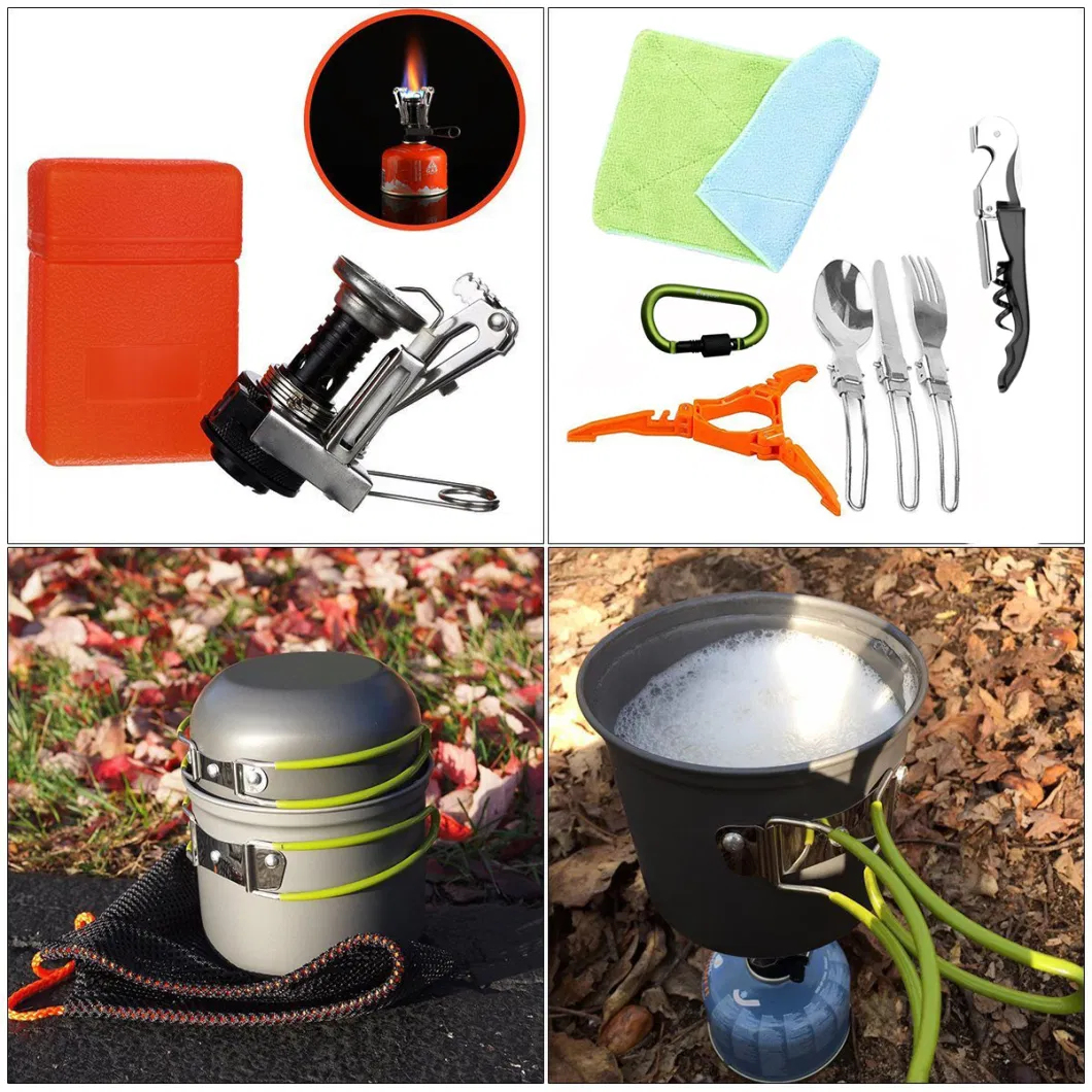 Aluminium Camping Cookware Mess Kit Hiking Backpacking Picnic Cooking Bowl Non Stick Pot Pan Spoon Pot Set