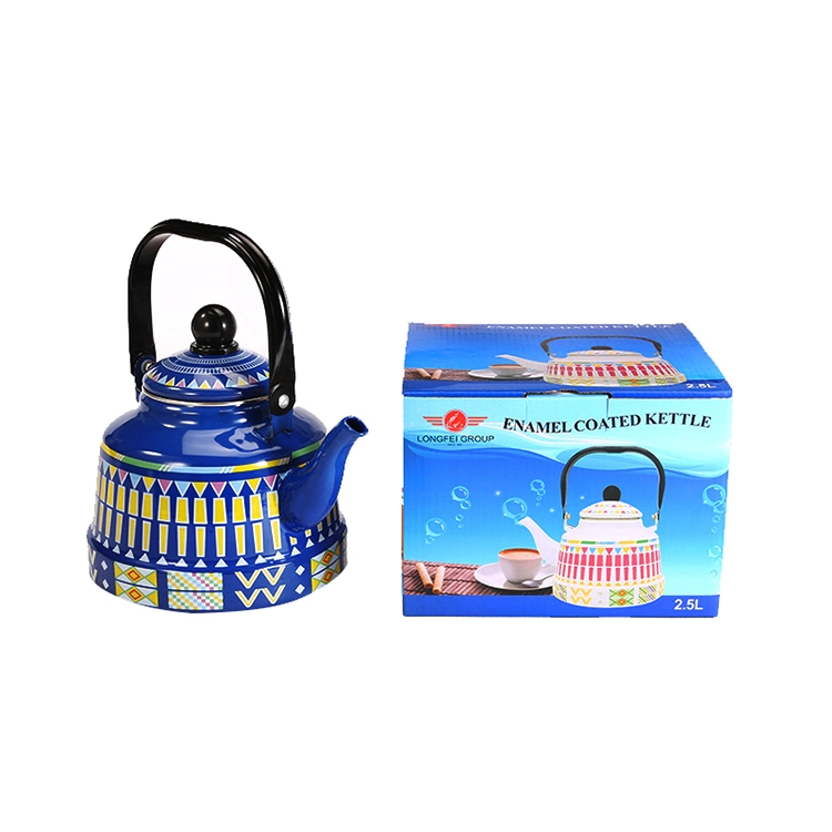 Factory Hot Sale Blue Enamel Tea Kettle Cookware Antique Coffee Pot with Stainless Steel Handle