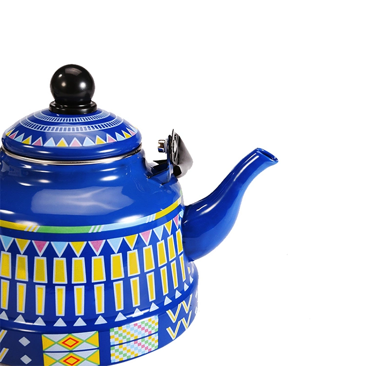 Factory Hot Sale Blue Enamel Tea Kettle Cookware Antique Coffee Pot with Stainless Steel Handle