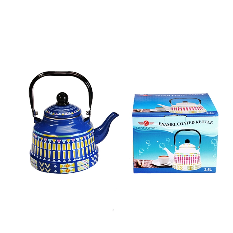 Factory Hot Sale Blue Enamel Tea Kettle Cookware Antique Coffee Pot with Stainless Steel Handle