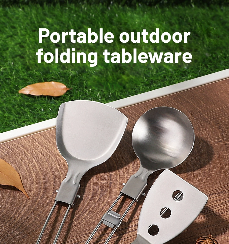 Wholesale Outdoor 304 Stainless Steel Foldable Spatula Cooking Shovel Tableware Kitchenware Set for Camping Hiking Picnic
