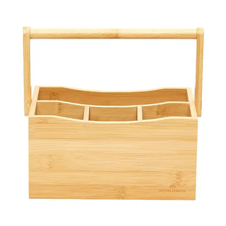 Kitchen Storage Holders Utensil Organizer Picnic Basket Bamboo Utensils Holder