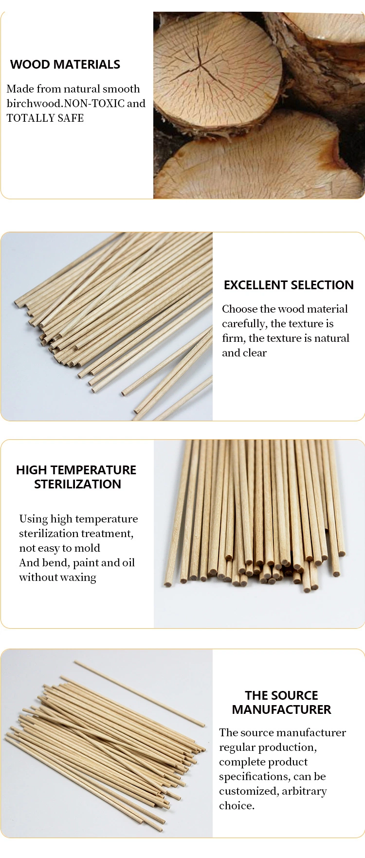 Eco-Friendly Disposable Wooden Tableware 160mm Length Birch Wood Rod for Party