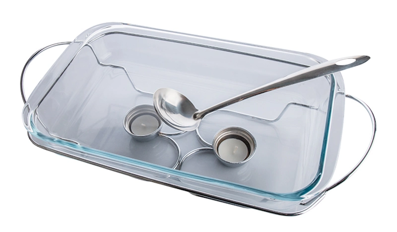 Rectangle Glass Pan Dish Plate with Metal Rack Spoon Lid Bakeware Set