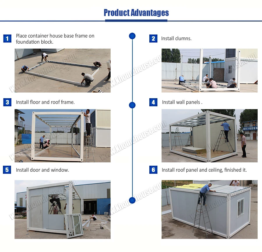 Mobile Prefab Temporary Accommodation Kits with Kitchen and Floor Tiles for Mali