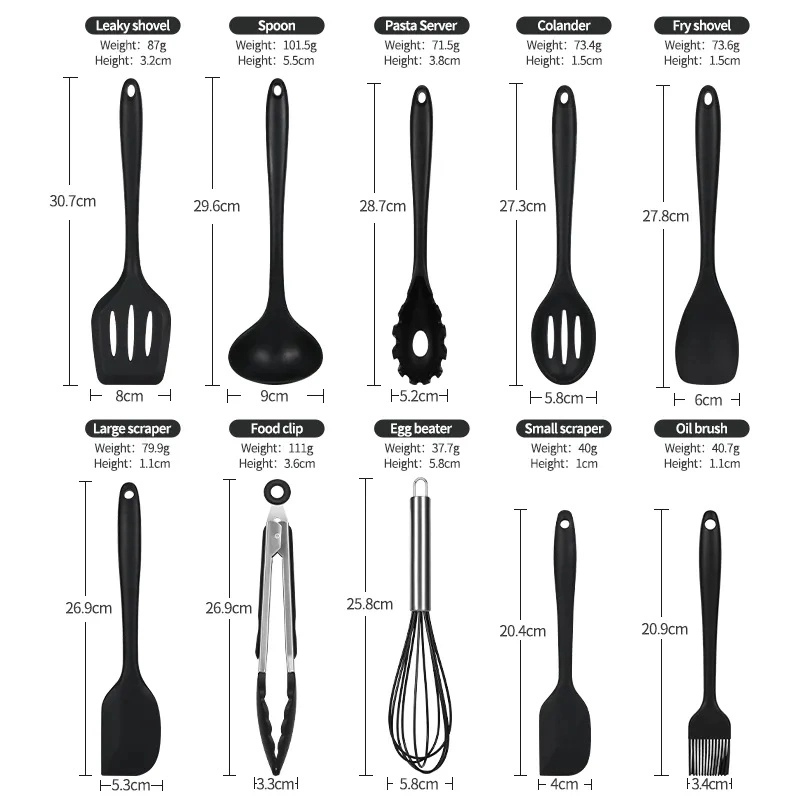 Custom 10 PCS Kitchen Accessories Cooking Tools Kitchenware Silicone Kitchen Utensils Set